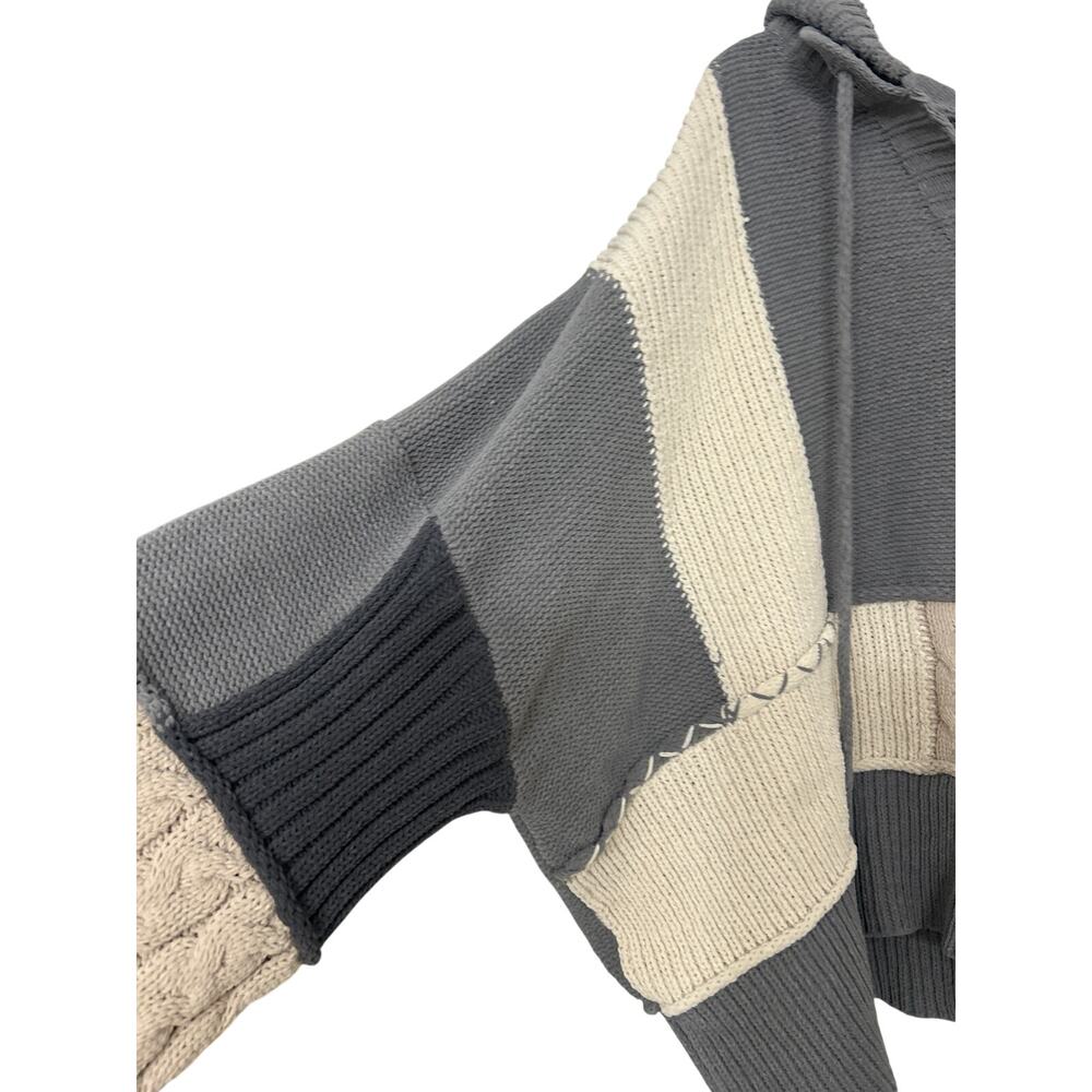 POL Patchwork Hooded Cropped Sweater Colorblock C… - image 7